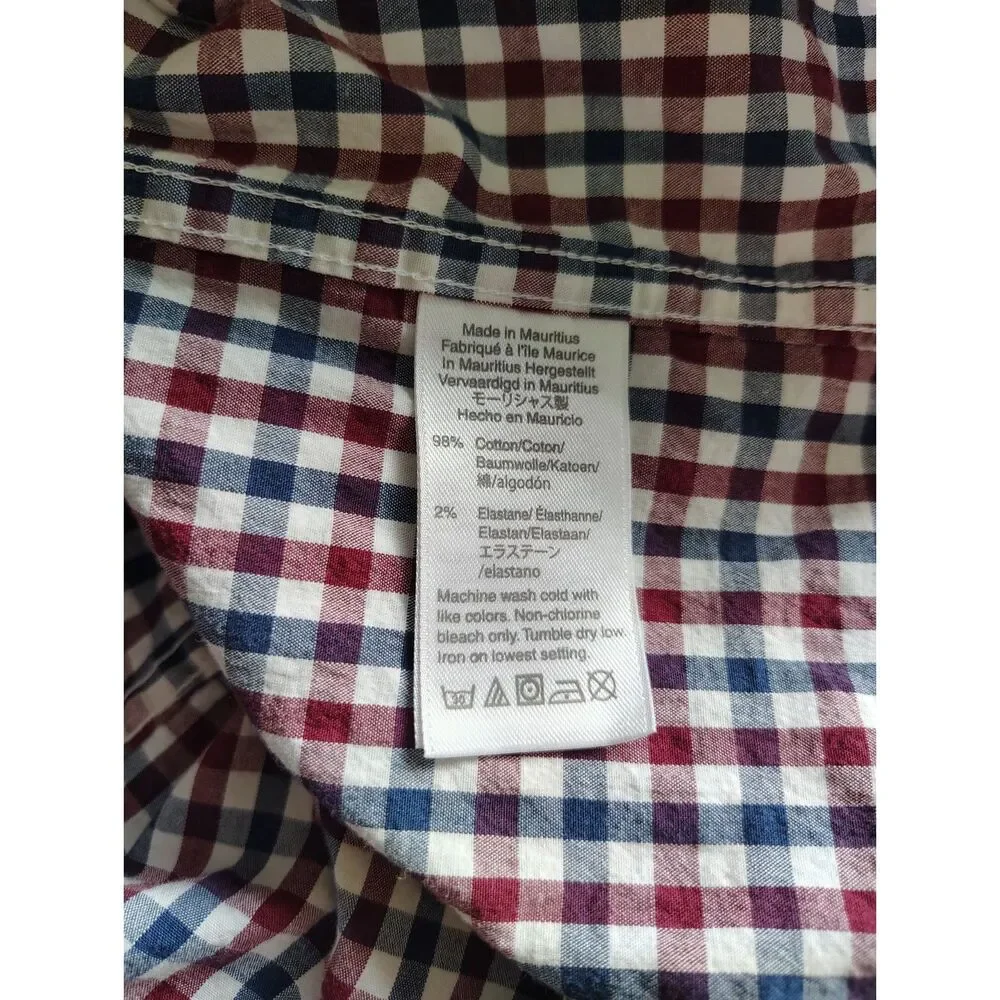 J.Crew Flex Washed Slim Gingham Button Down Shirt Men's Large Red Blue Cotton